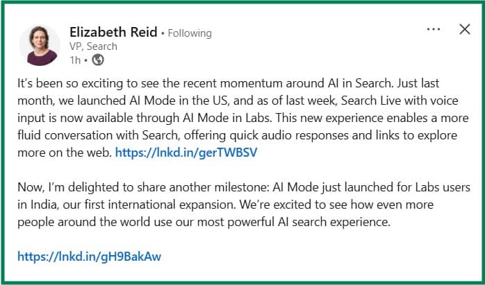 AI Mode відтепер доступний в Індії поки що в режимі Lab. Google ще раз підкреслює, що цей пошук…