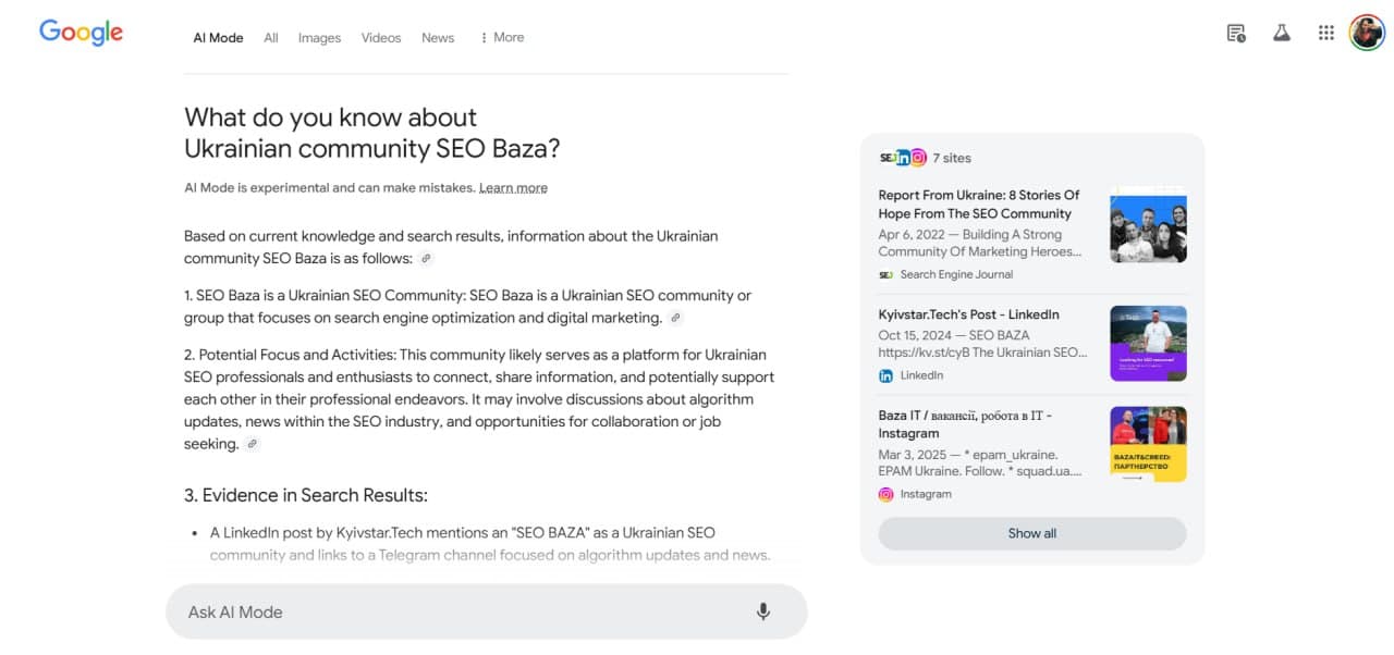 Відчуття від AI Mode від Google: ніби тобі дали 40 грн і сказали ні в чому собі не відмовляти.…