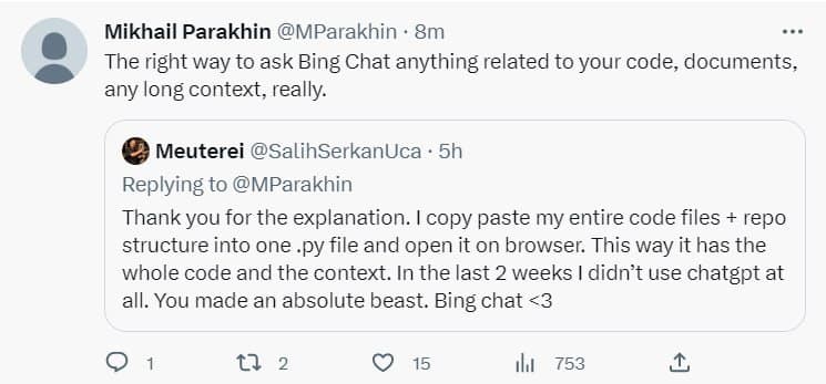 Голова Bing, Mikhail Parakhin підтверджує, що так само вони і хотіли, щоб люди використовували…