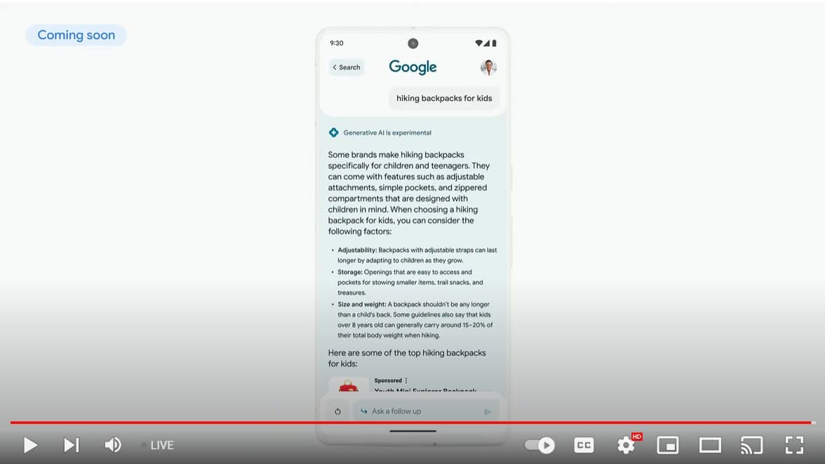 Трохи попередніх висновків з Google Marketing Live для інформаційних запитів