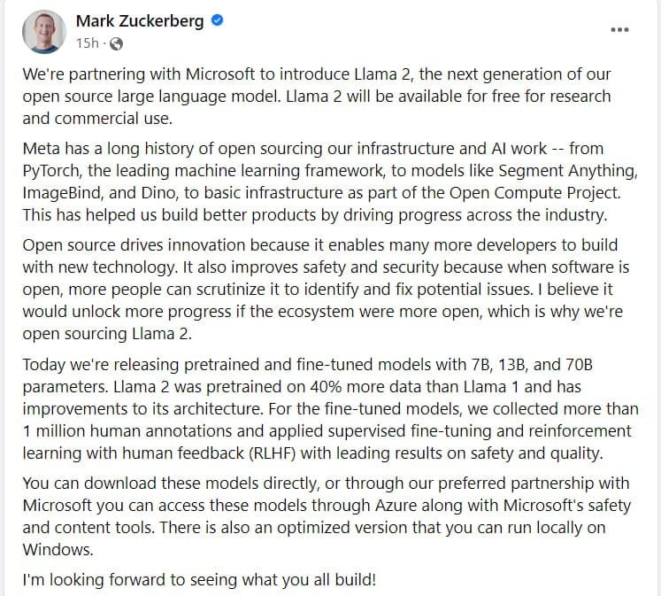 🦙 Meta разом з Microsoft випустили Llama 2. Запросити дозвіл на завантаження можна тут. І це Open…