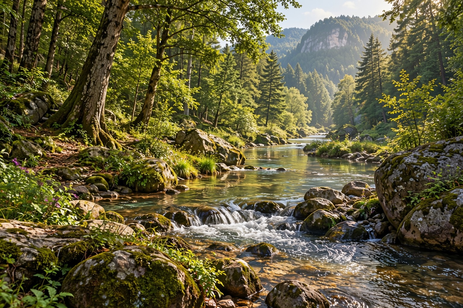 Та сама гірська річка, перегенерована в ComfyUI без водяного знаку