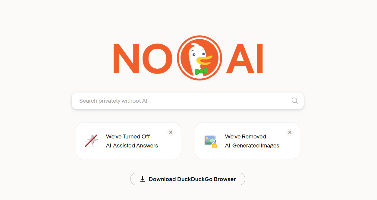 DuckDuckGo пошук без AI — noai.duckduckgo.com