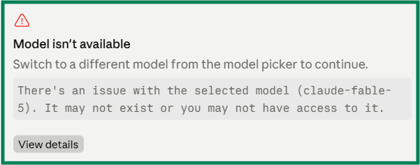 Помилка Claude: Model isn't available, claude-fable-5