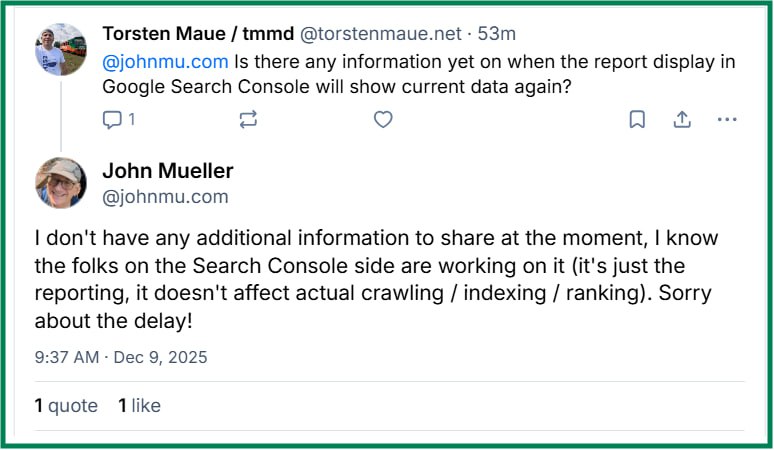 Вже більше тижня дані в Google Search Console майже не оновлюються або оновлюються з затримкою. Це… — 9 грудня 2025