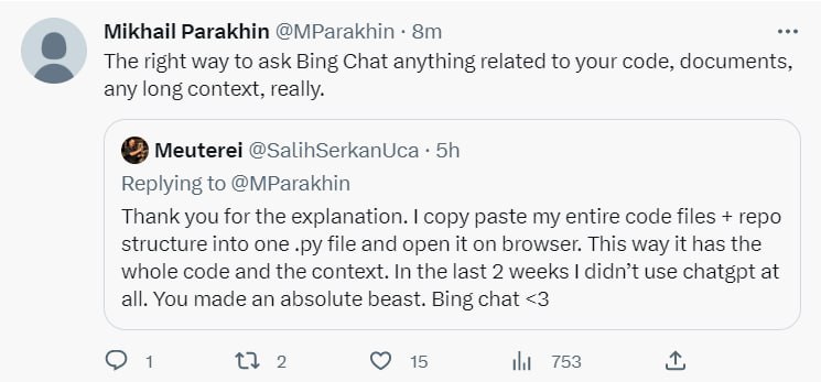 Голова Bing, Mikhail Parakhin підтверджує, що так само вони і хотіли, щоб люди використовували…