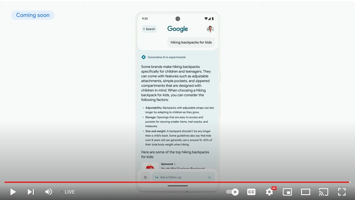 Трохи попередніх висновків з Google Marketing Live для інформаційних запитів